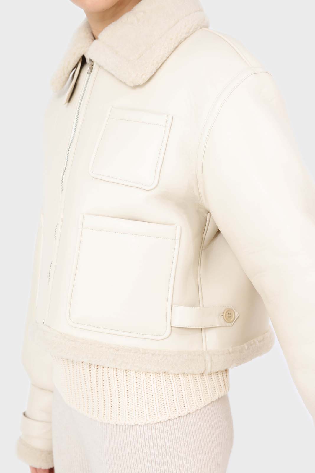 Ivory faux shearling biker jacket