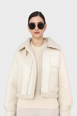 Ivory faux shearling biker jacket