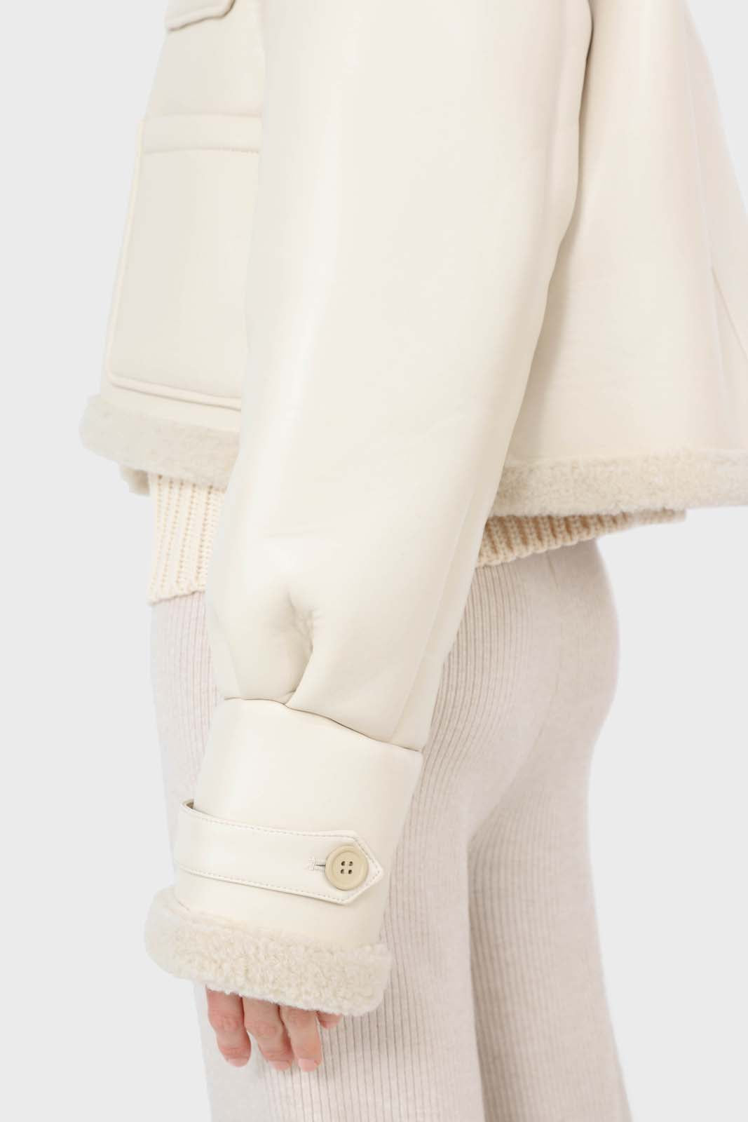 Ivory faux shearling biker jacket