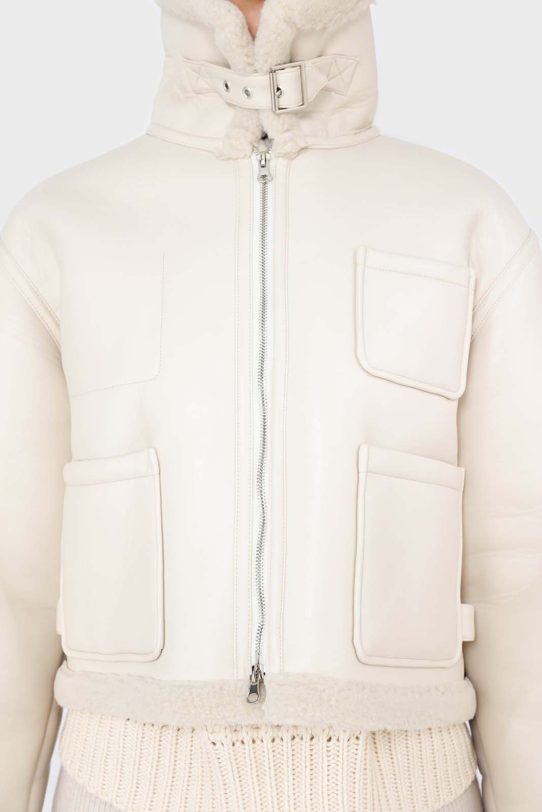 Ivory faux shearling biker jacket
