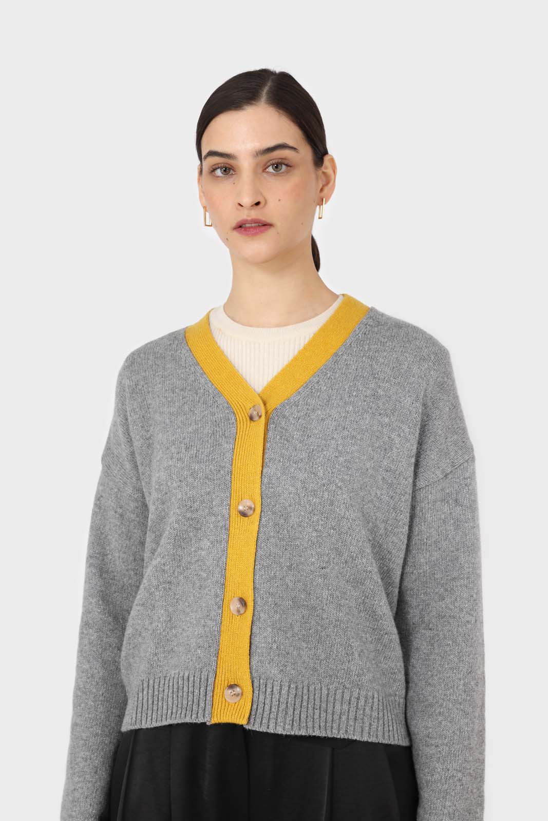 Grey and yellow contrast trim cardigan