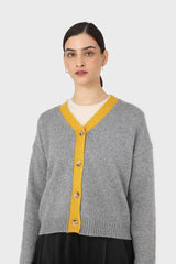 Grey and yellow contrast trim cardigan