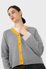 Grey and yellow contrast trim cardigan