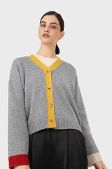 Grey and yellow contrast trim cardigan