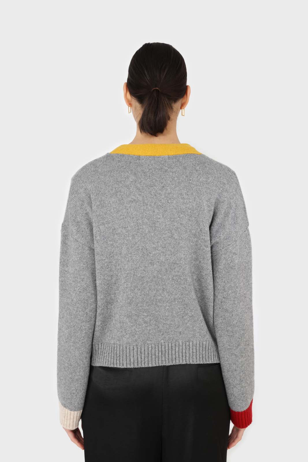 Grey and yellow contrast trim cardigan