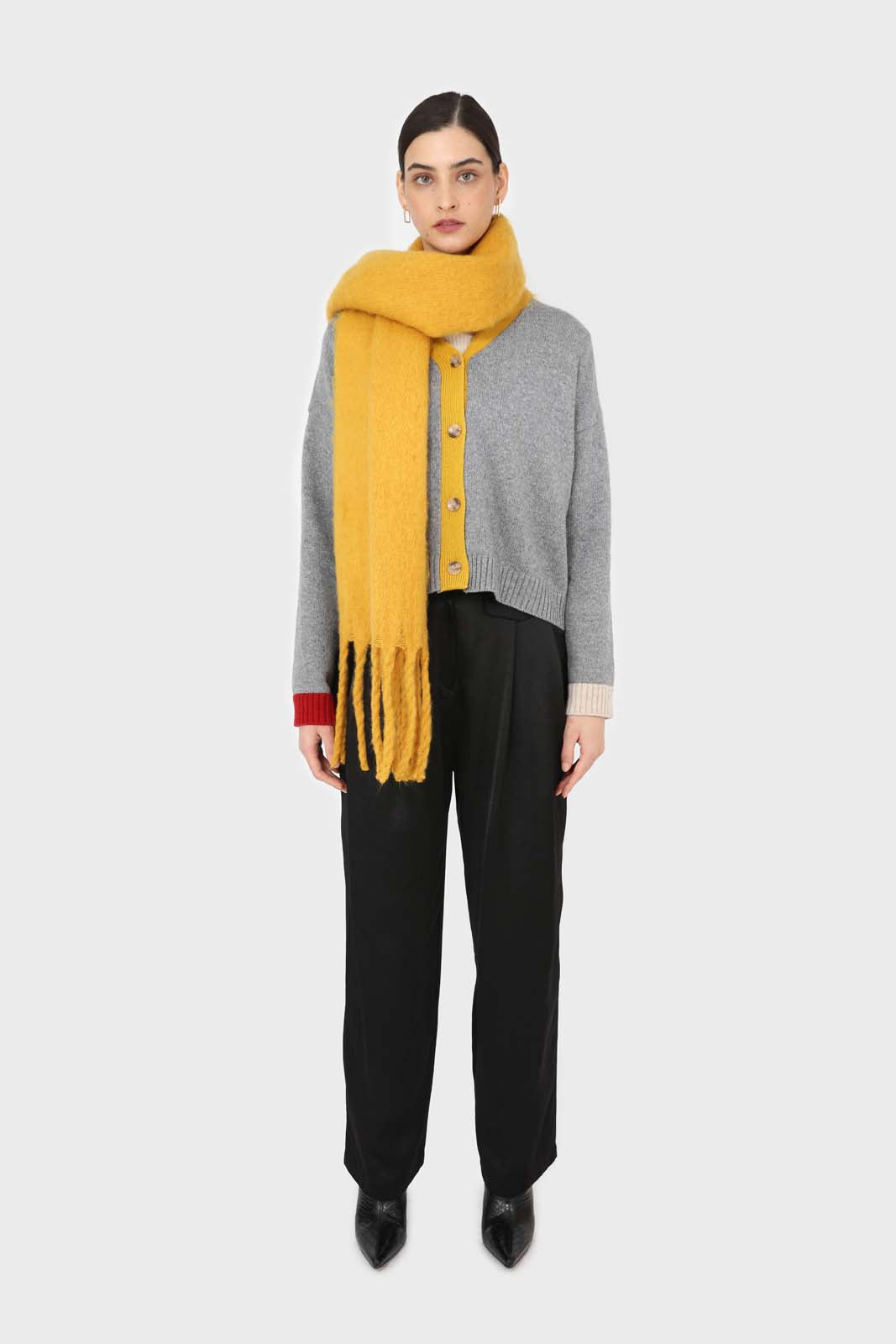 Grey and yellow contrast trim cardigan