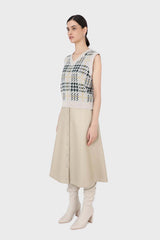 Beige and khaki checked knit vest