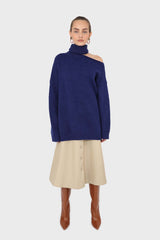 Cobalt blue slit neck turtleneck jumper
