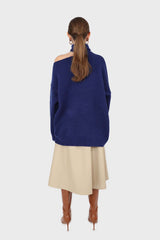 Cobalt blue slit neck turtleneck jumper