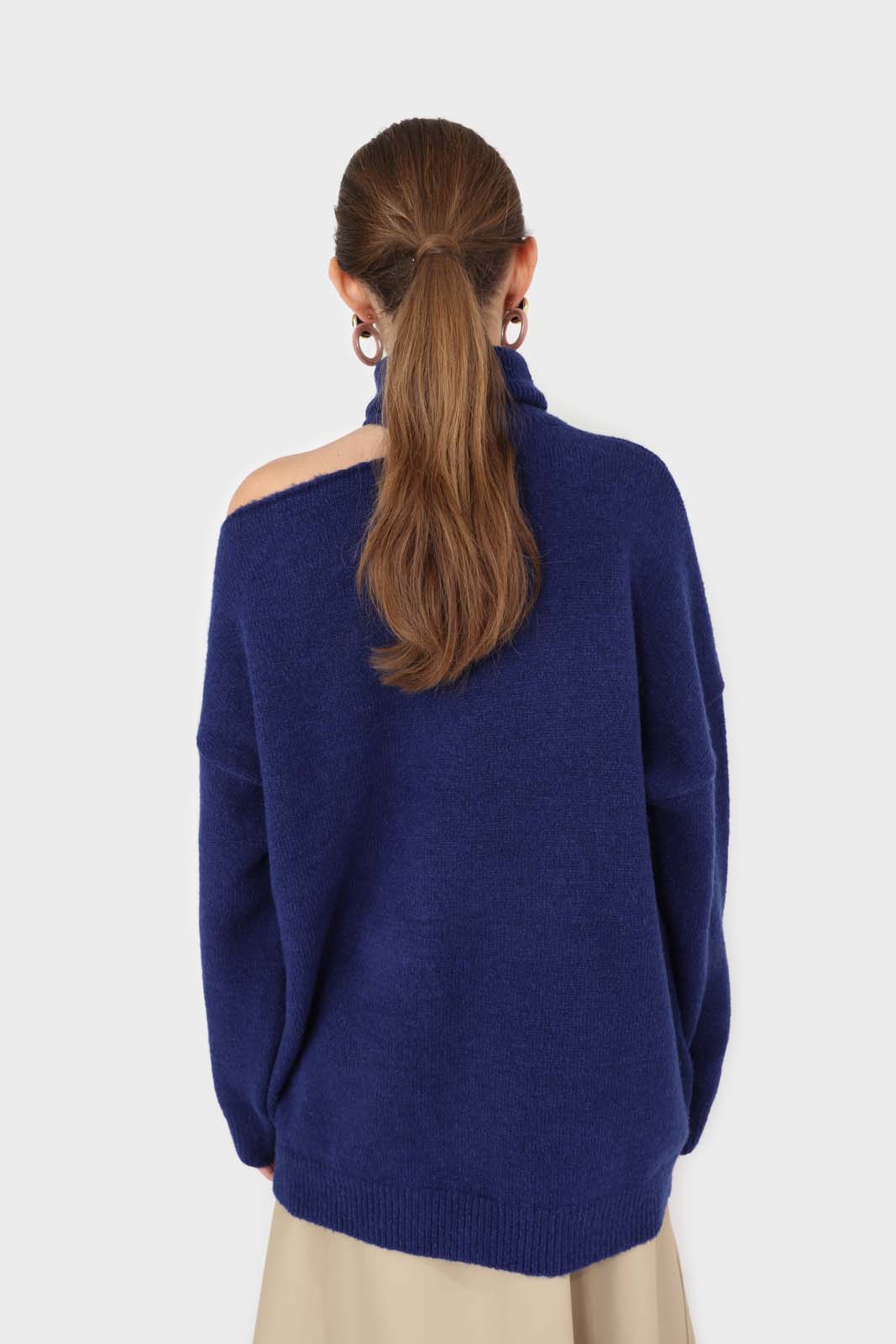 Cobalt blue slit neck turtleneck jumper