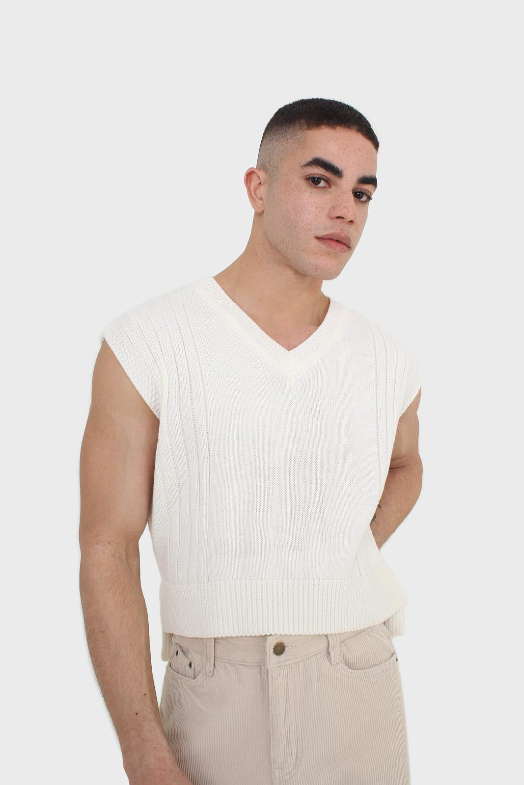Ivory hi-low hem knit vest