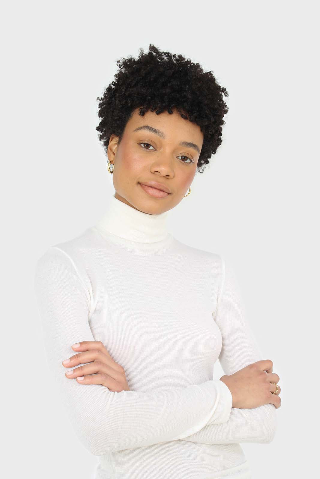 Ivory fine ribbed jersey turtleneck top