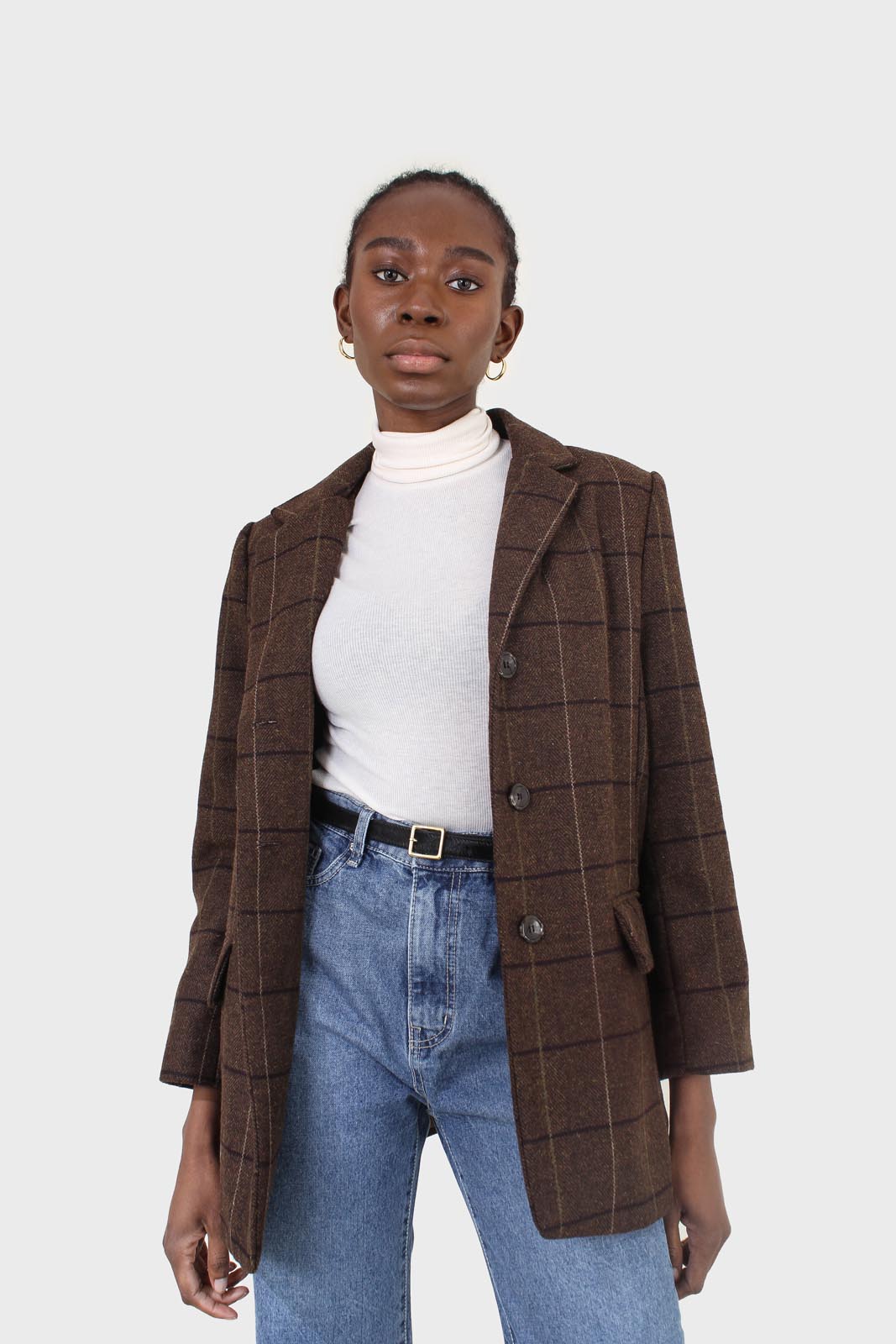 Ivory fine ribbed jersey turtleneck top