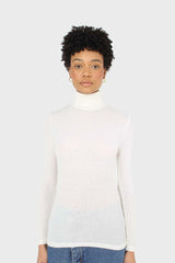 Ivory fine ribbed jersey turtleneck top