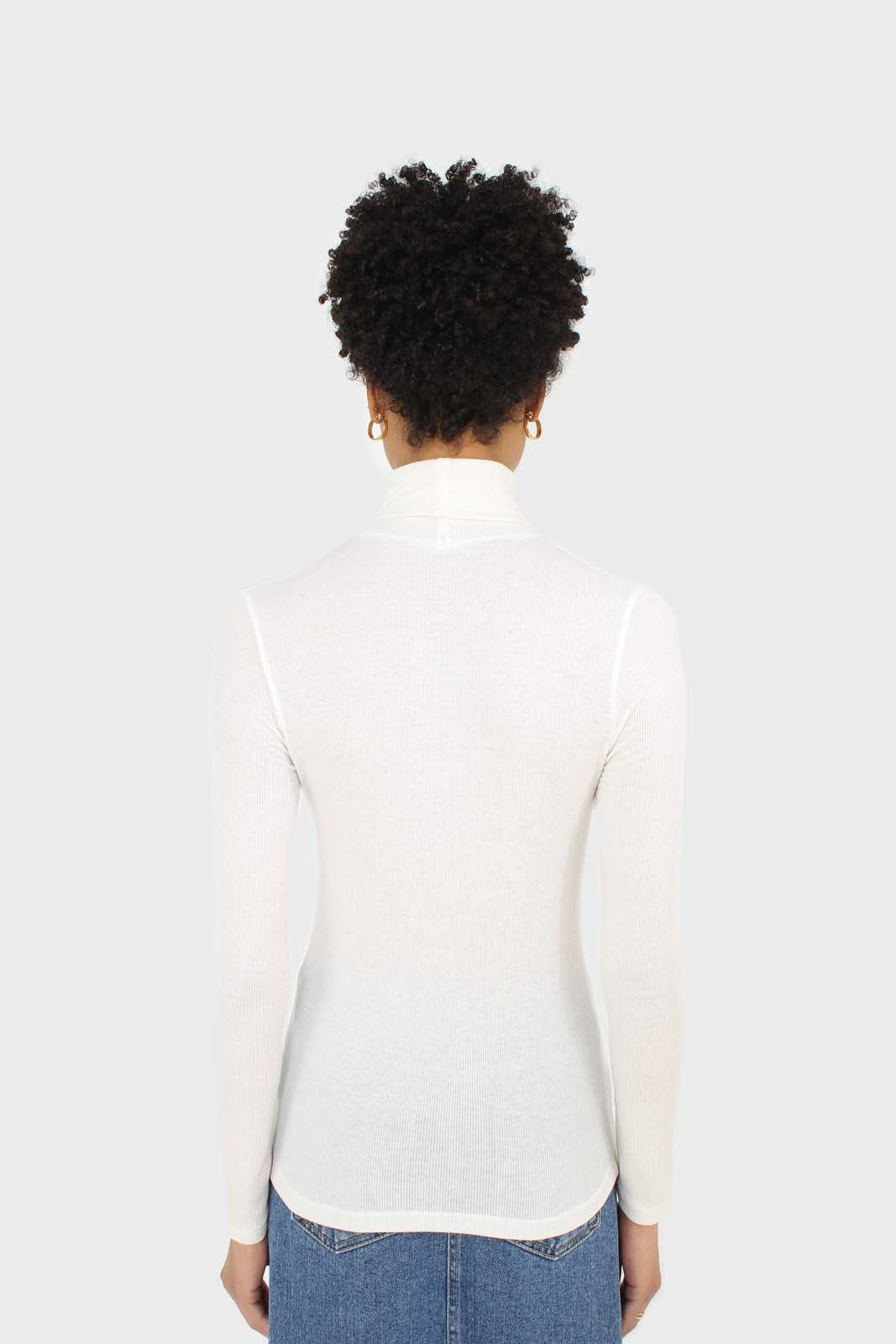 Ivory fine ribbed jersey turtleneck top