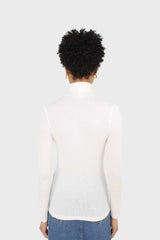 Ivory fine ribbed jersey turtleneck top