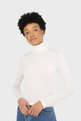 Ivory fine ribbed jersey turtleneck top