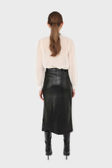 Ivory and black pussy bow semi sheer blouse