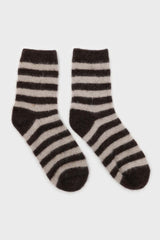 Brown and beige striped angora socks