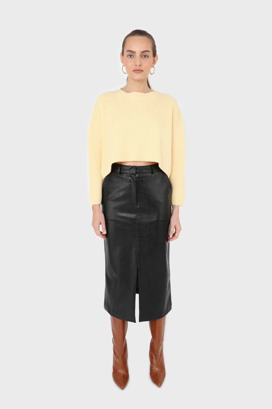 Pale yellow cross back crop front jumper