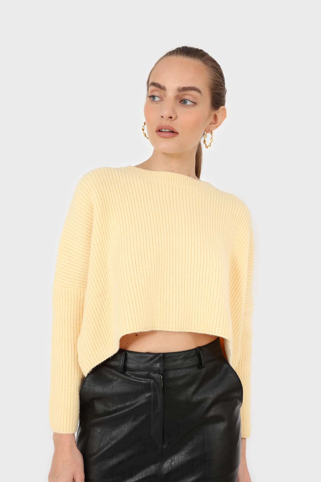 Pale yellow cross back crop front jumper