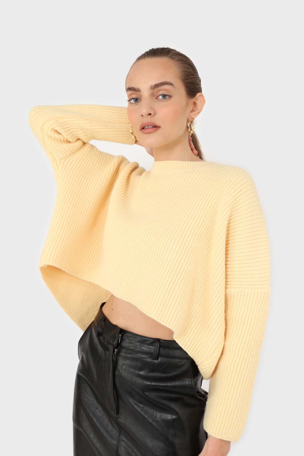 Pale yellow cross back crop front jumper