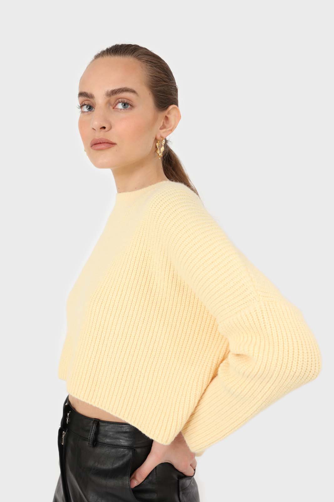 Pale yellow cross back crop front jumper