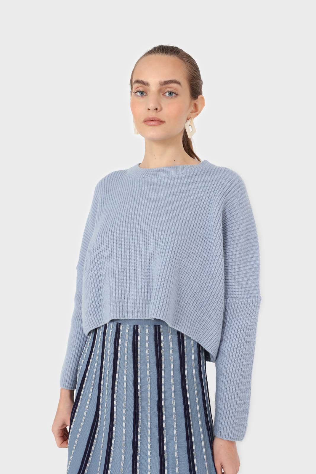 Light blue cross back crop front jumper