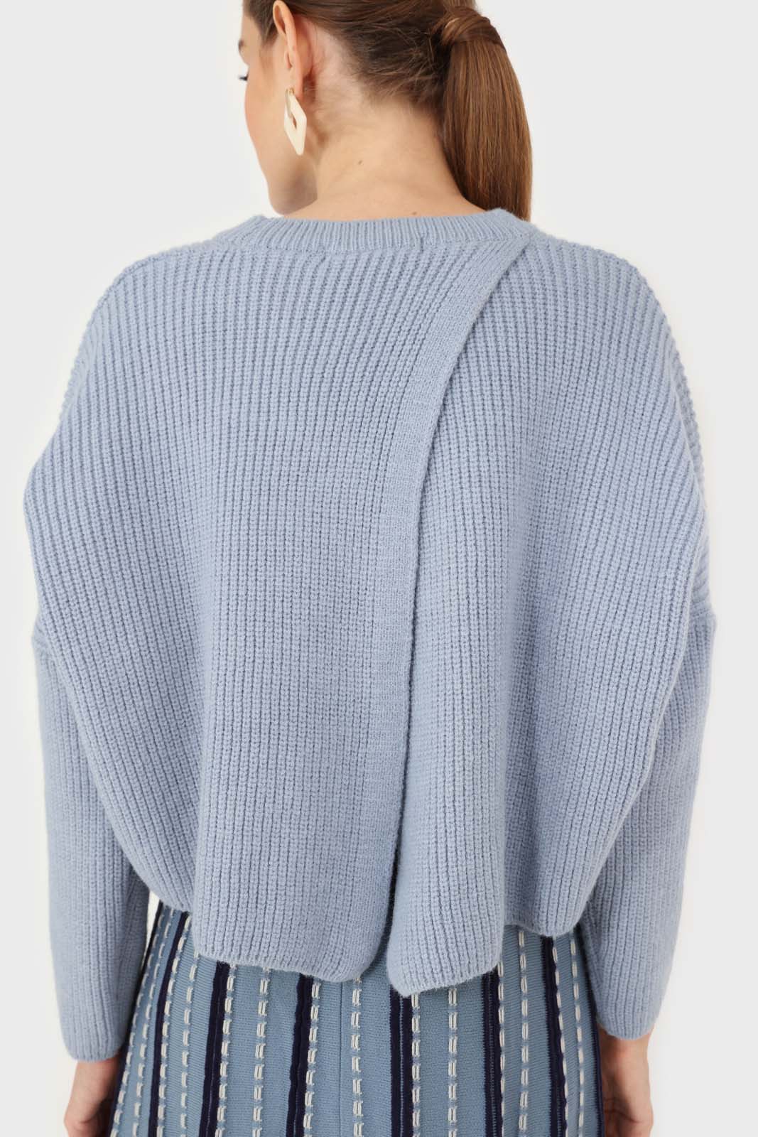 Light blue cross back crop front jumper