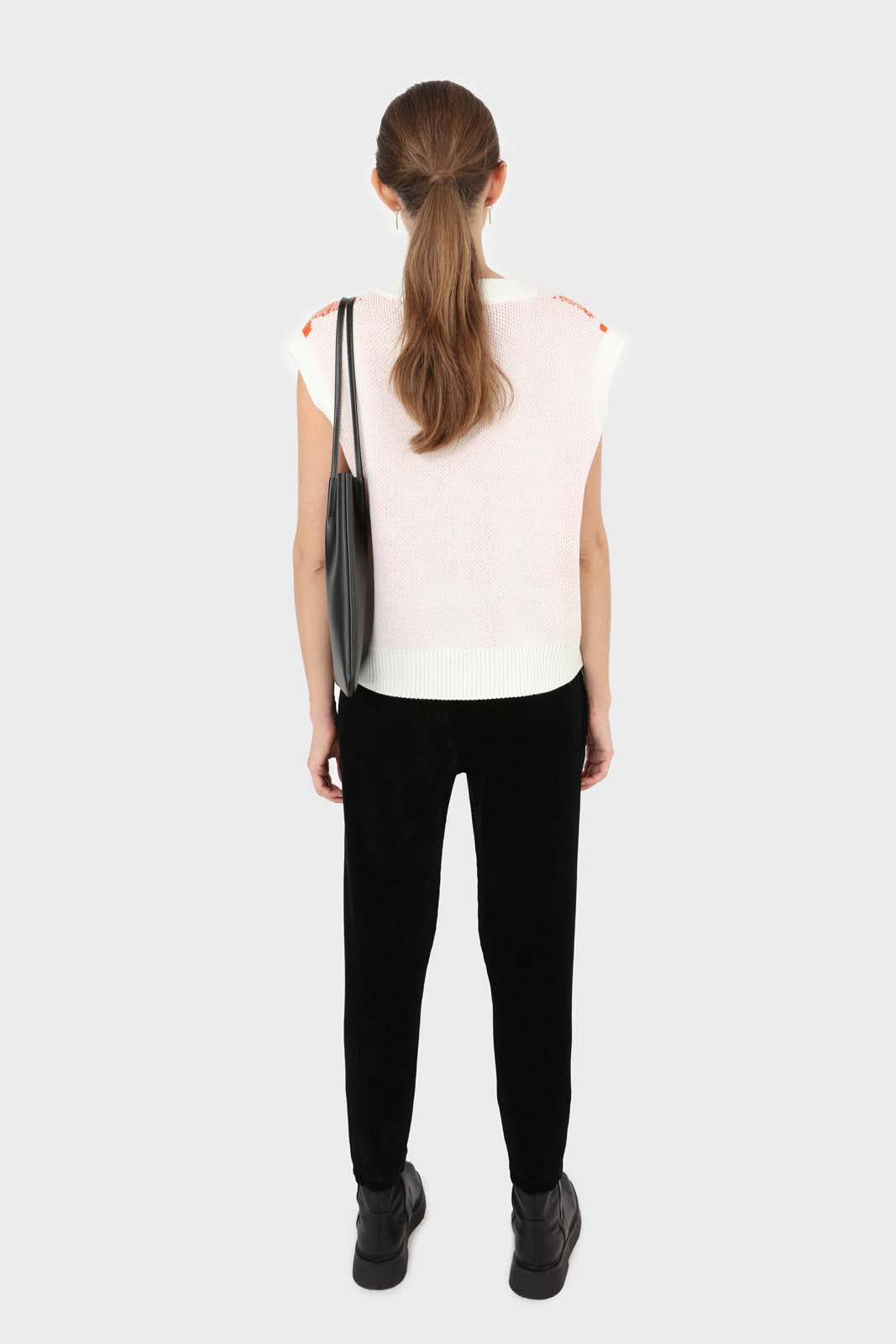 Ivory and orange bright argyle knit vest