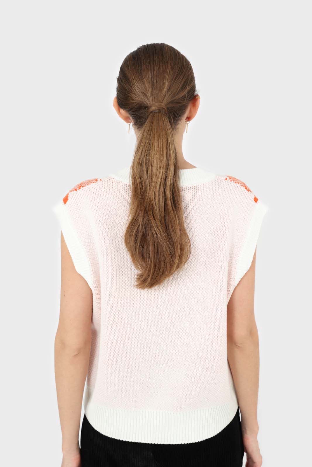 Ivory and orange bright argyle knit vest