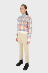 Beige ribbed velvet loose fit trousers