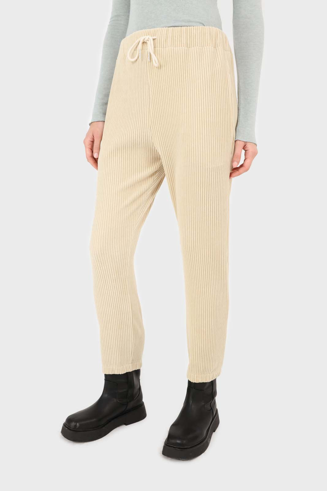 Beige ribbed velvet loose fit trousers