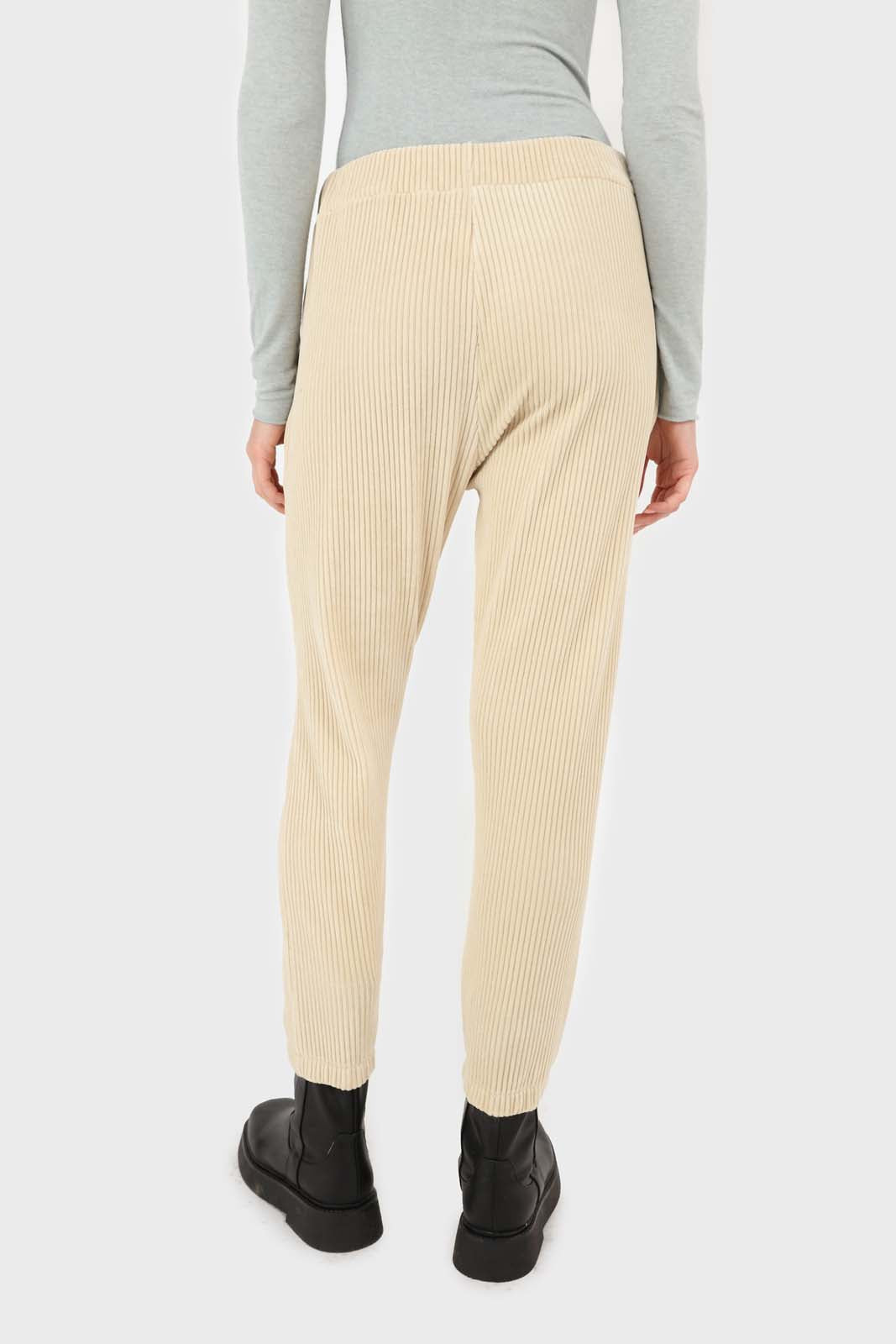 Beige ribbed velvet loose fit trousers