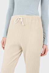 Beige ribbed velvet loose fit trousers