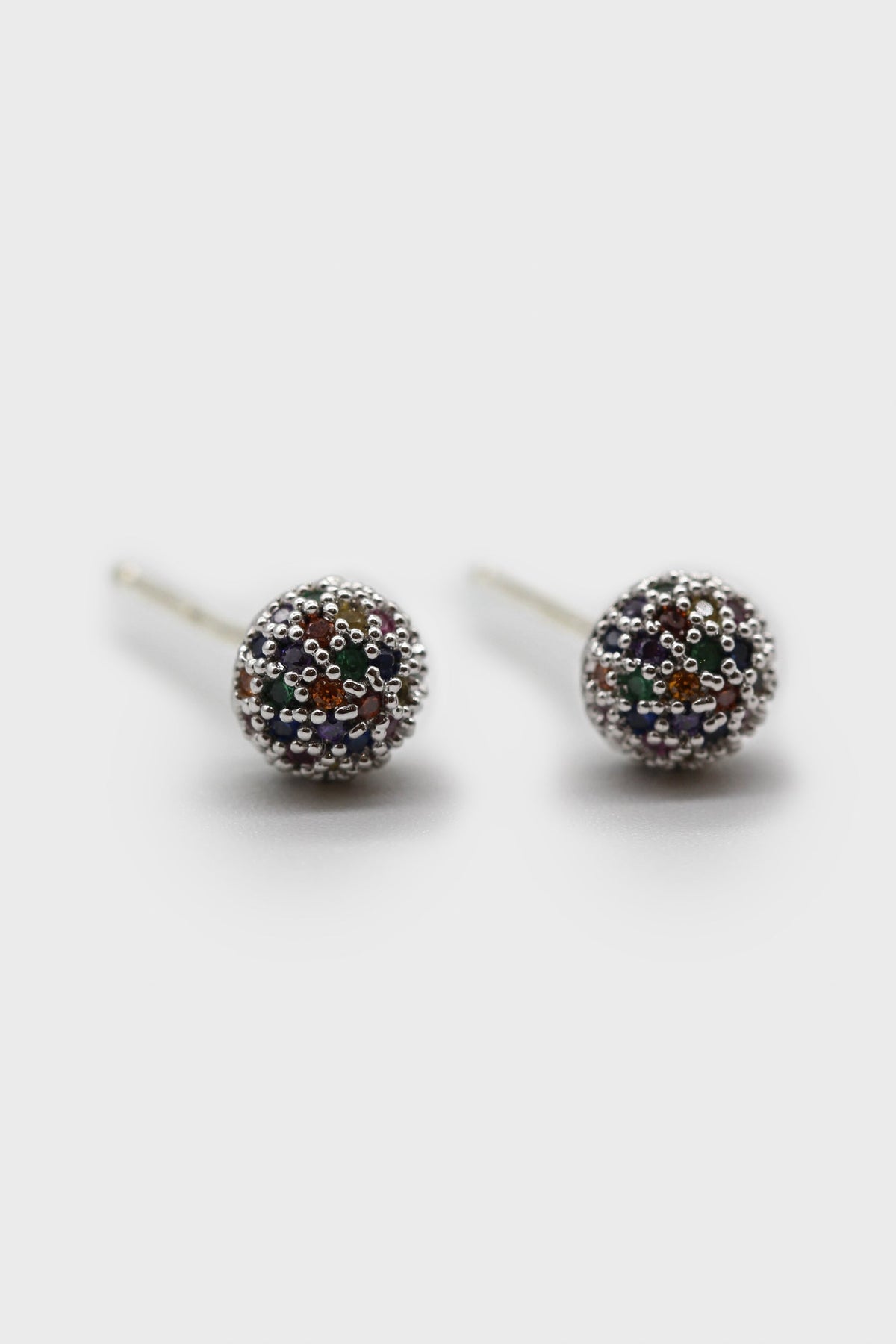 Silver rainbow stone ball stud earrings