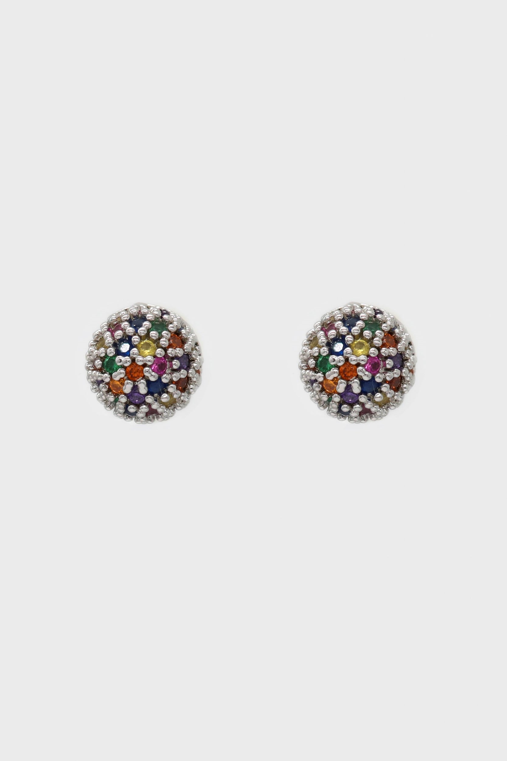 Silver rainbow stone ball stud earrings