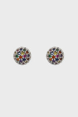 Silver rainbow stone ball stud earrings