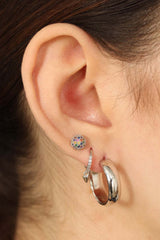 Silver rainbow stone ball stud earrings