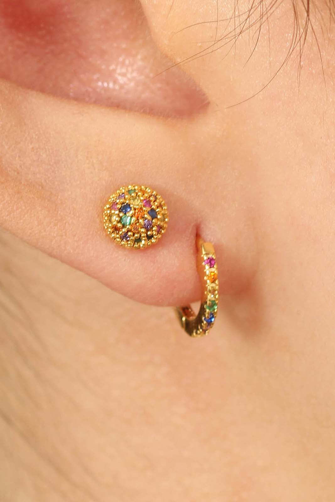 Gold rainbow stone ball stud earrings