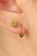Gold rainbow stone ball stud earrings