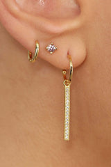 Gold dangling diamante bar hoop earrings