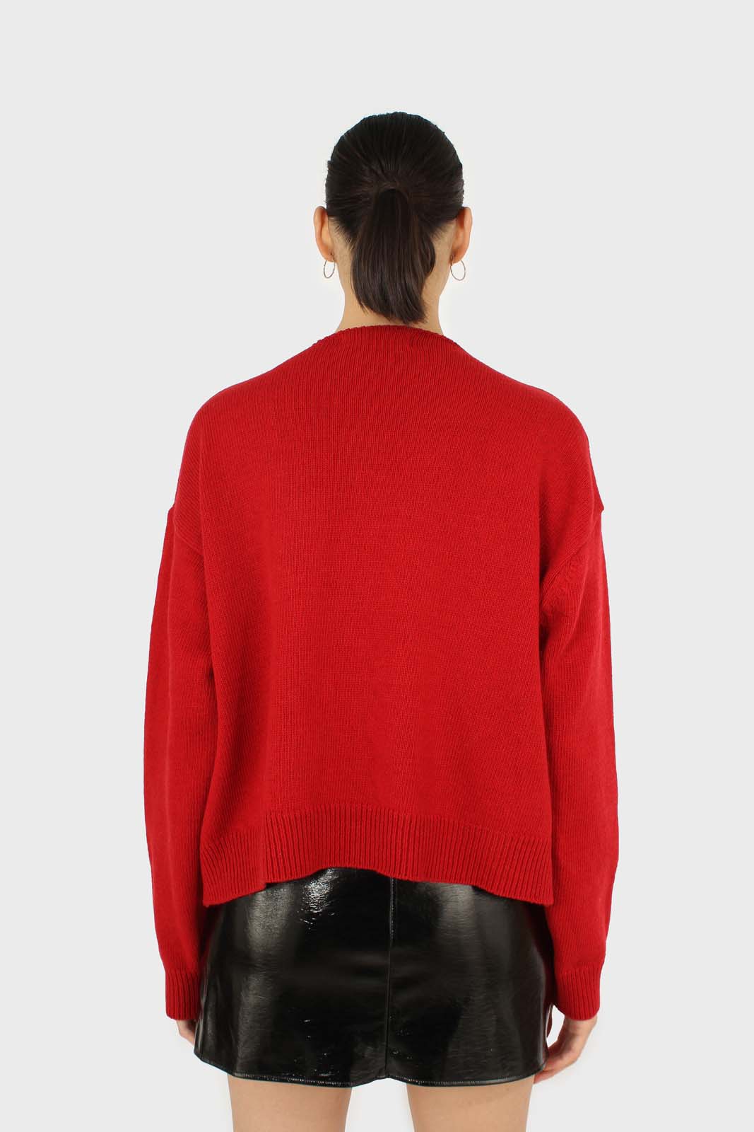 Red wool blend v-neck loose fit cardigan