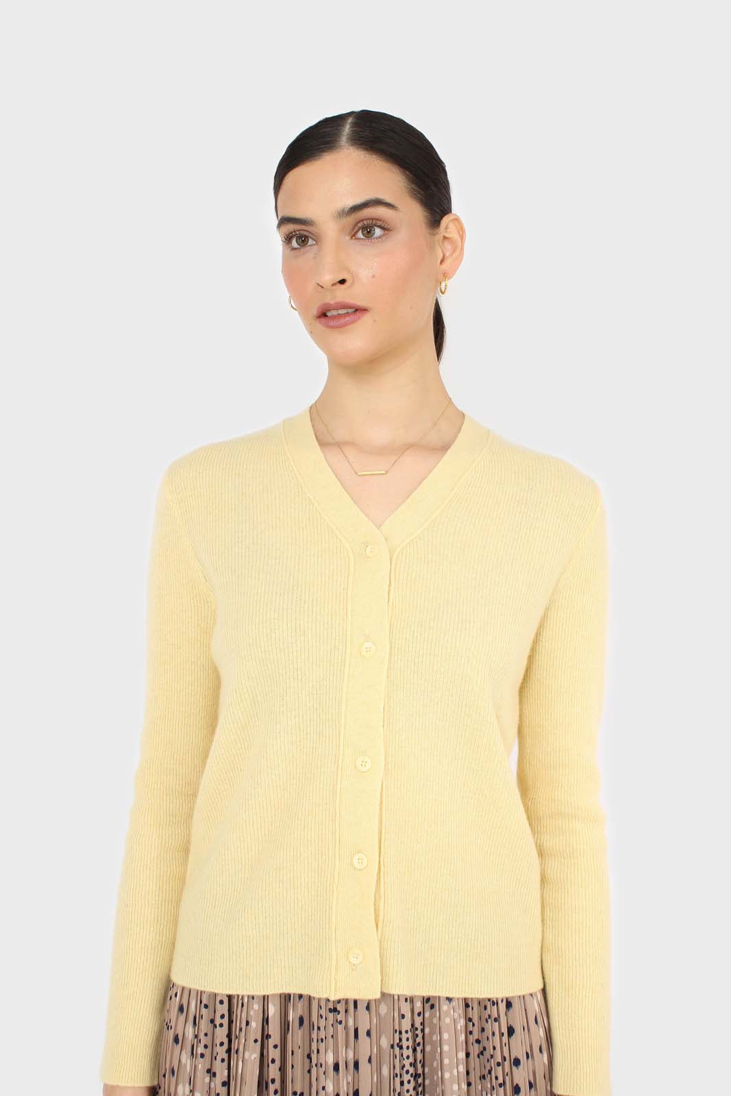 Pale yellow cashmere blend cardigan