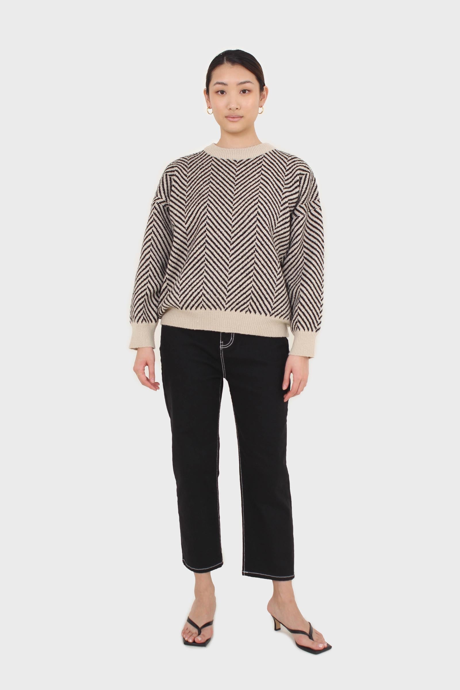Ivory and black herringbone jumper