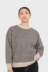 Ivory and black herringbone jumper