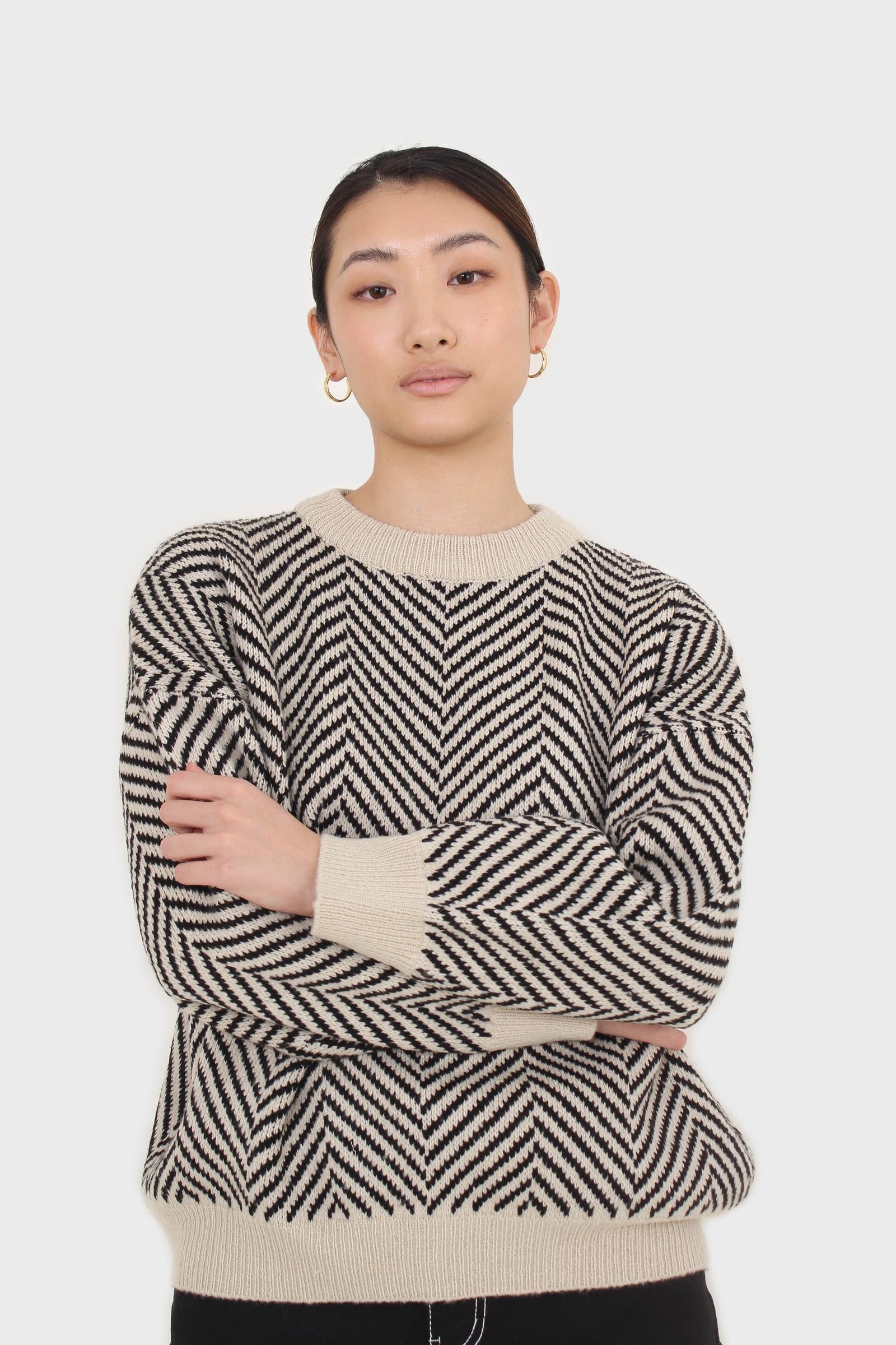 Ivory and black herringbone jumper