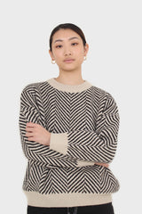 Ivory and black herringbone jumper