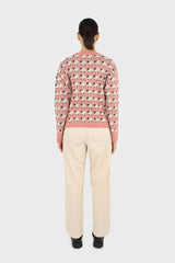 Pink intarsia sheep crew neck jumper