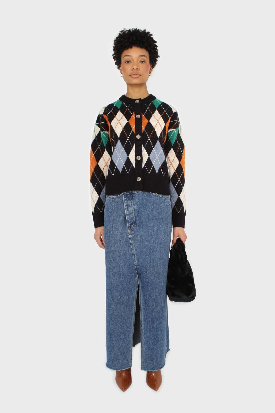 Black and orange argyle cardigan
